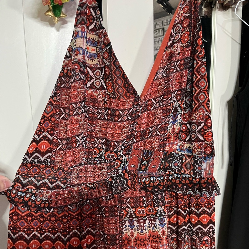 BCBG Bohemian Red Patterned maxi Dress